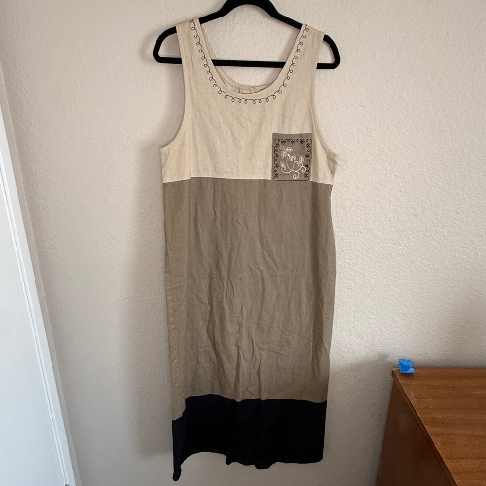 Jenna Lane Medium Colorblock Linen Maxi Dress Jumper Cottage Lagenlook Coastal